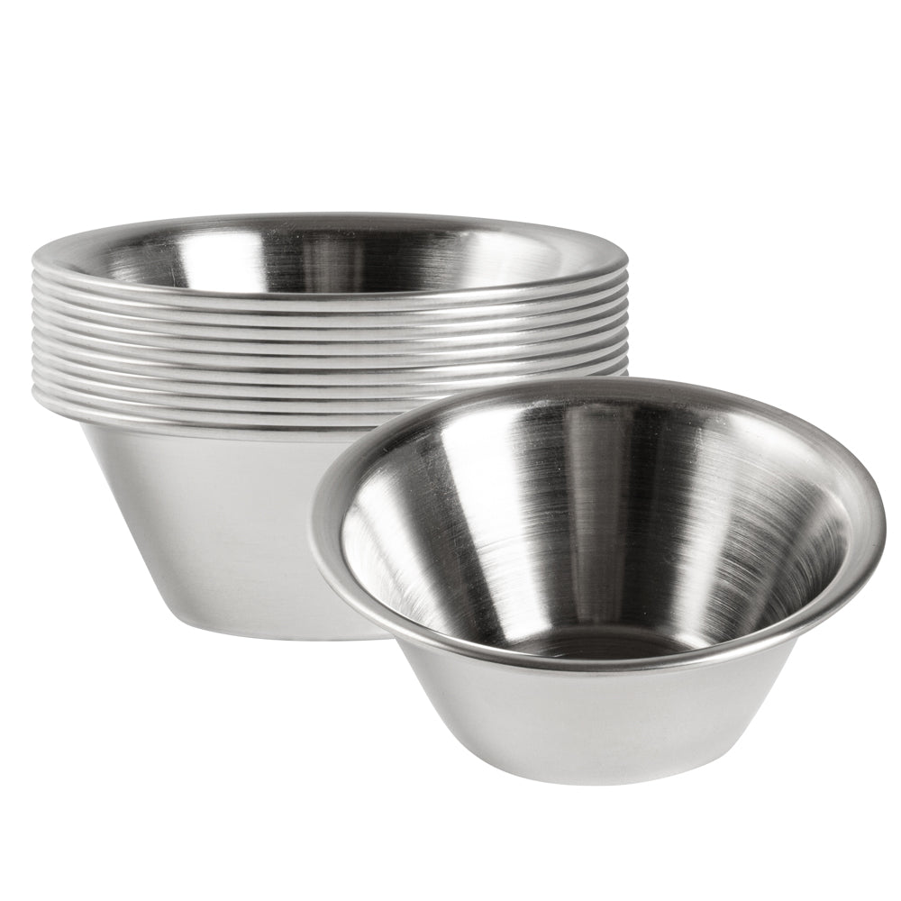 restaurantware Met Lux 2 oz Stainless Steel Condiment Cup - 2 3/4" x 2 3/4" x 1" - 10 count box