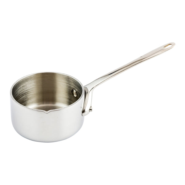 Restaurantware Met Lux 2 Oz Stainless Steel Mini Sauce Pan - Easy Pour Lip - 5" X 2 1/4" X 2" - 1 Count Box
