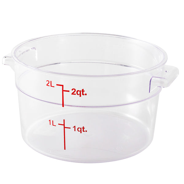 Restaurantware Met Lux 2 Qt Round Clear Plastic Food Storage Container - With Red Volume Markers - 7" X 7" X 4 1/4" - 10 Count Box