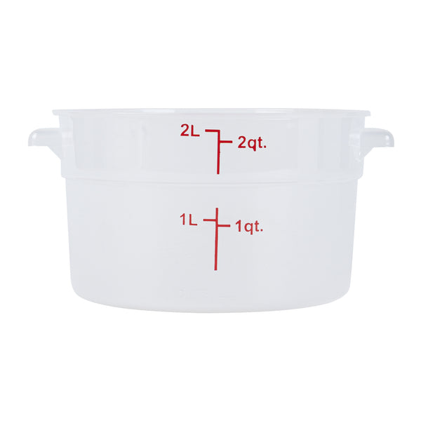 Restaurantware Met Lux 2 Qt Round Translucent Plastic Food Storage Container - With Red Volume Markers - 7 1/4" X 7 1/4" X 4 1/4" - 10 Count Box