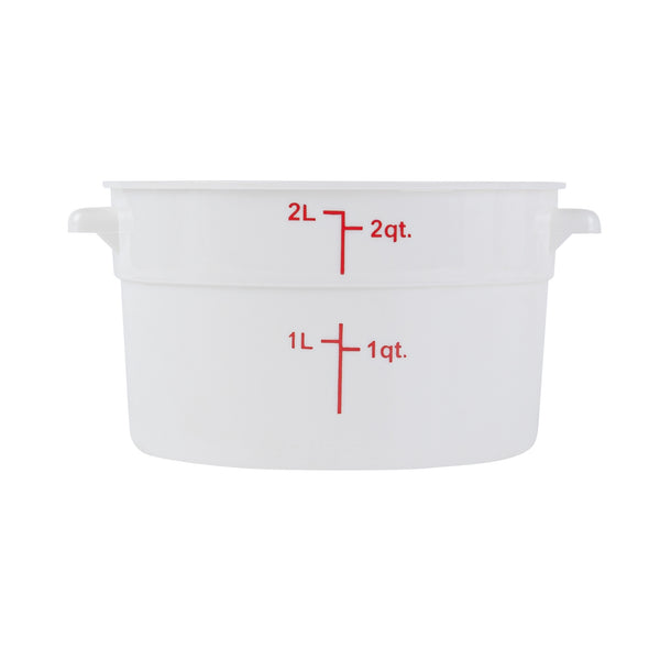 Restaurantware Met Lux 2 Qt Round White Plastic Food Storage Container - With Red Volume Markers - 7 1/4" X 7 1/4" X 4 1/4" - 10 Count Box