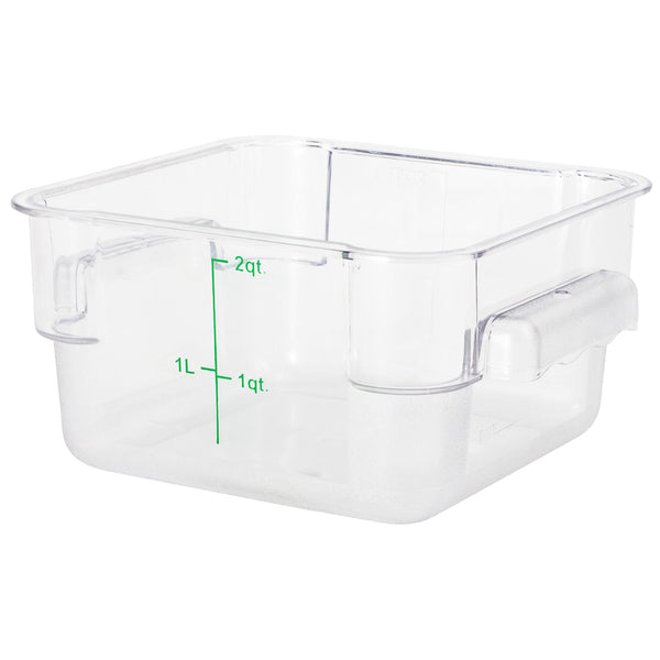 Restaurantware Met Lux 2 Qt Square Clear Plastic Food Storage Container - With Green Volume Markers - 7" X 7" X 4" - 10 Count Box