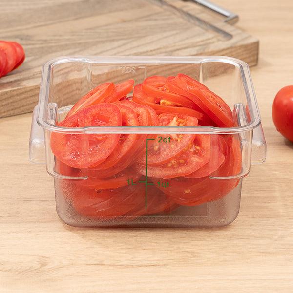Restaurantware Met Lux 2 Qt Square Clear Plastic Food Storage Container - With Green Volume Markers - 7" X 7" X 4" - 10 Count Box