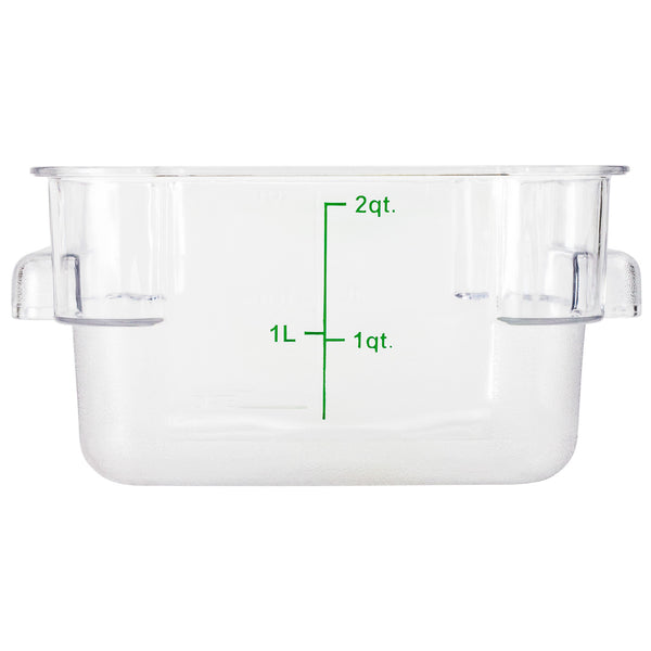Restaurantware Met Lux 2 Qt Square Clear Plastic Food Storage Container - With Green Volume Markers - 7" X 7" X 4" - 10 Count Box