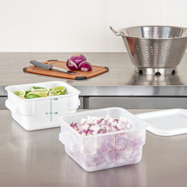 Restaurantware Met Lux 2 Qt Square Translucent Plastic Food Storage Container - With Red Volume Markers - 7" X 7" X 4" - 10 Count Box