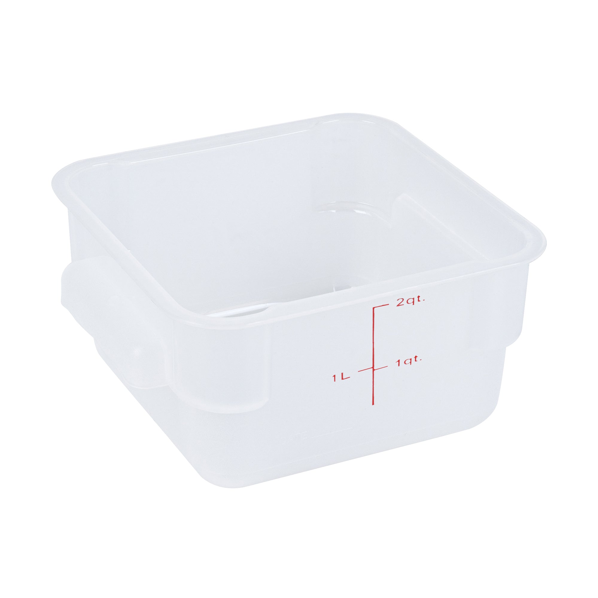 restaurantware Met Lux 2 qt Square Translucent Plastic Food Storage Container - with Red Volume Markers - 7" x 7" x 4" - 10 count box