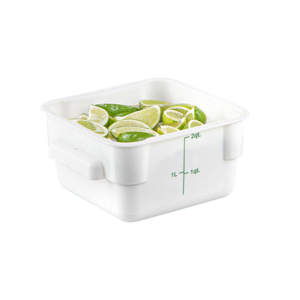 Restaurantware Met Lux 2 Qt Square White Plastic Food Storage Container - With Green Volume Markers - 7" X 7" X 4" - 10 Count Box