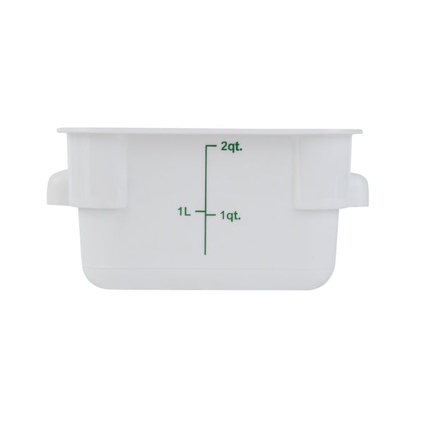 Restaurantware Met Lux 2 Qt Square White Plastic Food Storage Container - With Green Volume Markers - 7" X 7" X 4" - 10 Count Box