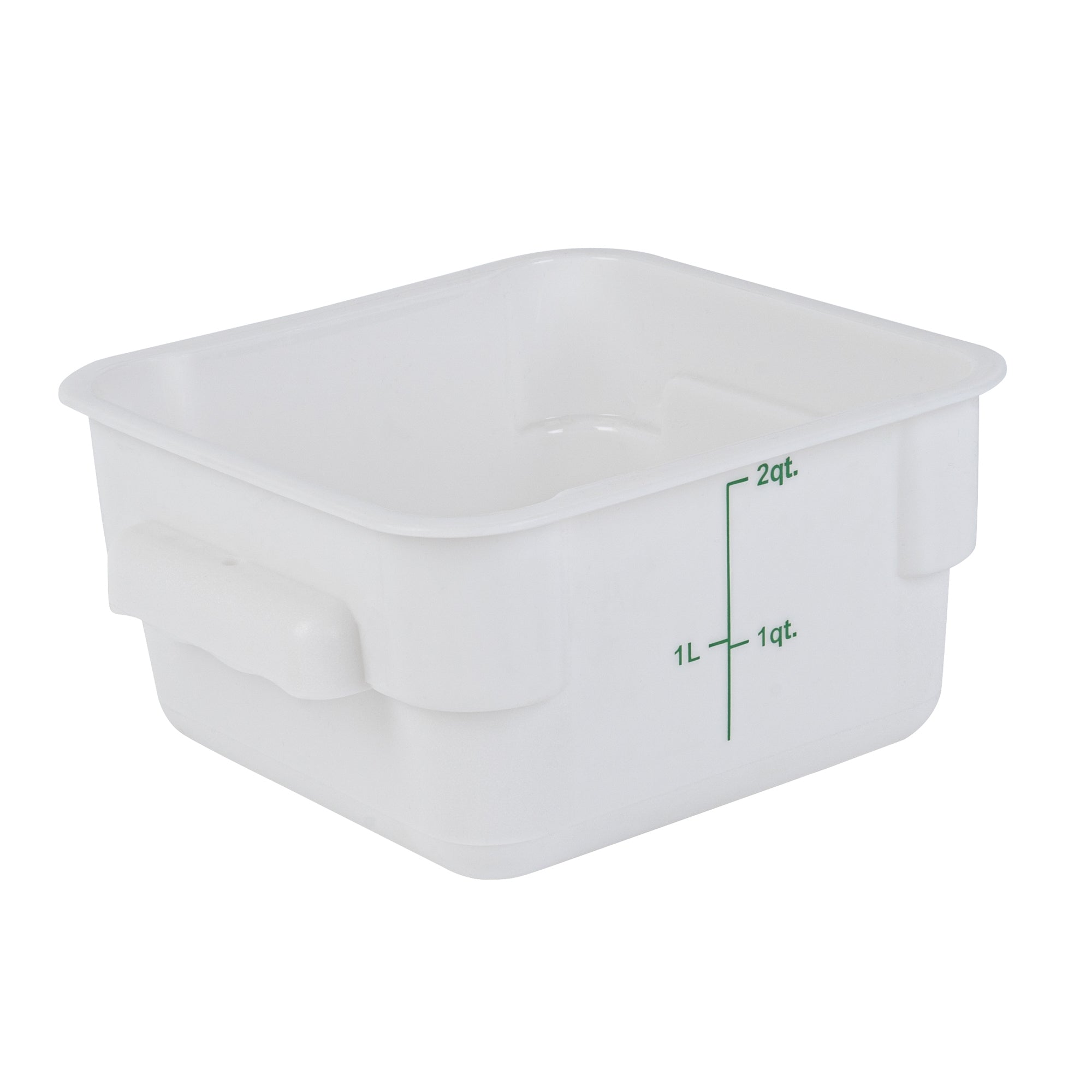 restaurantware Met Lux 2 qt Square White Plastic Food Storage Container - with Green Volume Markers - 7" x 7" x 4" - 10 count box