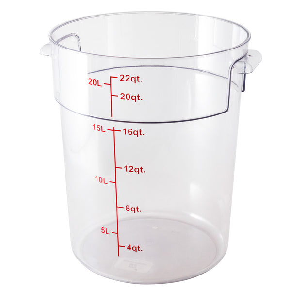 Restaurantware Met Lux 22 Qt Round Clear Plastic Food Storage Container - With Red Volume Markers - 12 1/4" X 12 1/4" X 15" - 10 Count Box