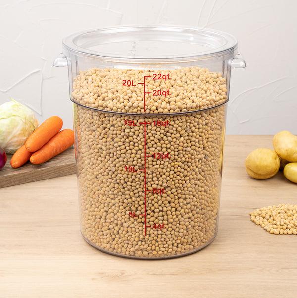 Restaurantware Met Lux 22 Qt Round Clear Plastic Food Storage Container - With Red Volume Markers - 12 1/4" X 12 1/4" X 15" - 10 Count Box