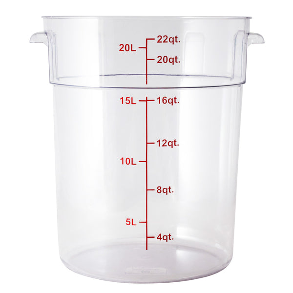 Restaurantware Met Lux 22 Qt Round Clear Plastic Food Storage Container - With Red Volume Markers - 12 1/4" X 12 1/4" X 15" - 10 Count Box