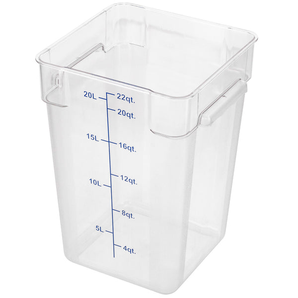 Restaurantware Met Lux 22 Qt Square Clear Plastic Food Storage Container - With Blue Volume Markers - 11" X 11" X 15 3/4" - 10 Count Box