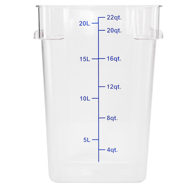 Restaurantware Met Lux 22 Qt Square Clear Plastic Food Storage Container - With Blue Volume Markers - 11" X 11" X 15 3/4" - 10 Count Box