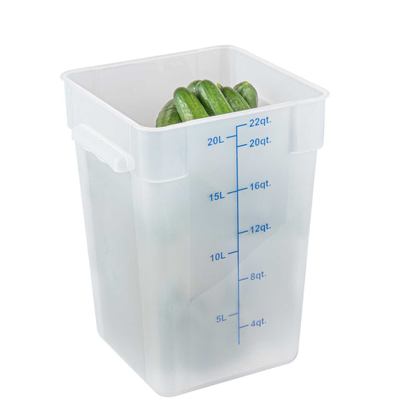 Restaurantware Met Lux 22 Qt Square Translucent Plastic Food Storage Container - With Blue Volume Markers - 11" X 11" X 15 1/2" - 10 Count Box