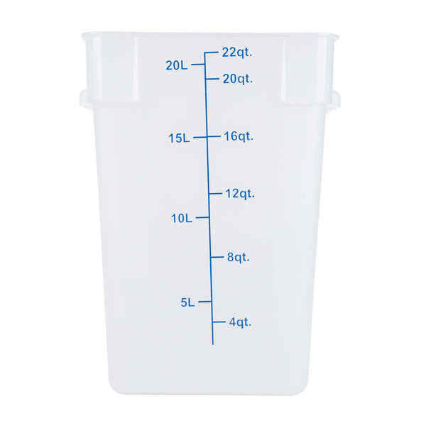 Restaurantware Met Lux 22 Qt Square Translucent Plastic Food Storage Container - With Blue Volume Markers - 11" X 11" X 15 1/2" - 10 Count Box