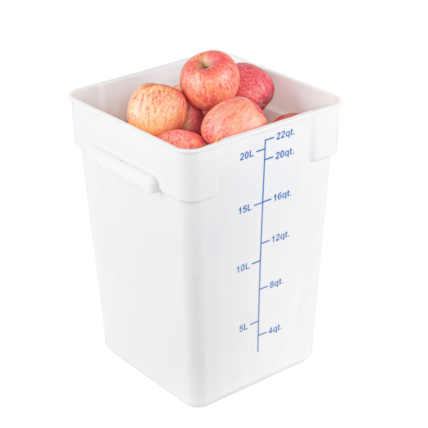 Restaurantware Met Lux 22 Qt Square White Plastic Food Storage Container - With Blue Volume Markers - 11" X 11" X 15 1/2" - 10 Count Box