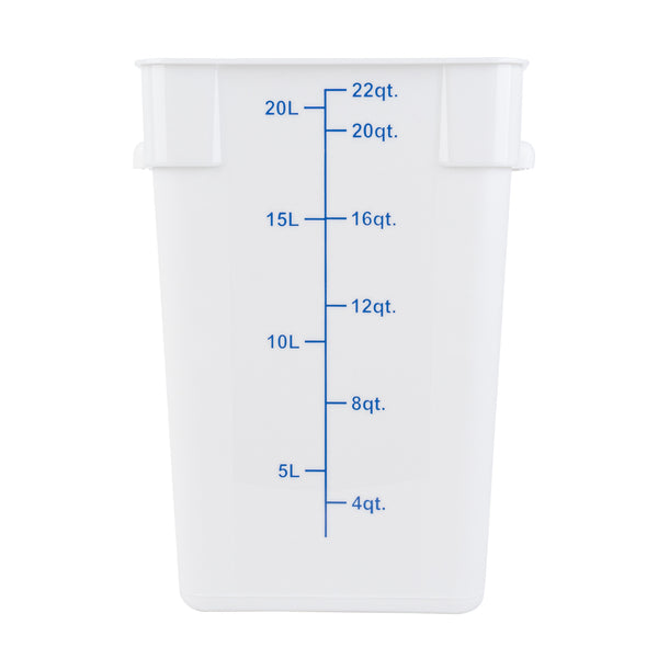 Restaurantware Met Lux 22 Qt Square White Plastic Food Storage Container - With Blue Volume Markers - 11" X 11" X 15 1/2" - 10 Count Box