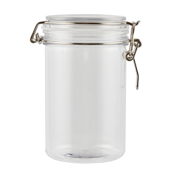 Restaurantware Met Lux 24 Oz Round Clear Plastic Storage Jar - With Hinged Lid - 3 1/2" X 3 1/2" X 6" - 20 Count Box