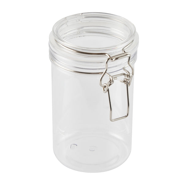 Restaurantware Met Lux 24 Oz Round Clear Plastic Storage Jar - With Hinged Lid - 3 1/2" X 3 1/2" X 6" - 20 Count Box