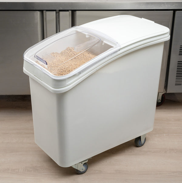 Restaurantware Met Lux 27 Gal Rectangle White Mobile Ingredient Bin - With Lid - 29 1/2" X 15 1/2" X 28" - 1 Count Box