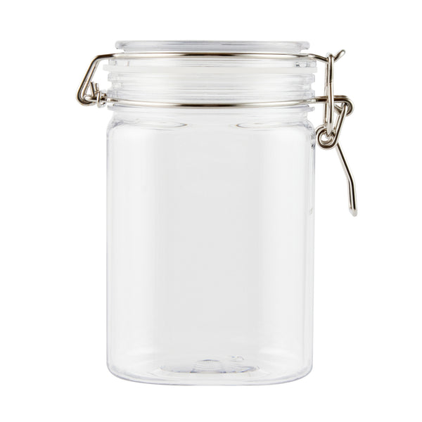Restaurantware Met Lux 29 Oz Square Clear Plastic Storage Jar - With Hinged Lid - 3 3/4" X 3 3/4" X 6" - 20 Count Box