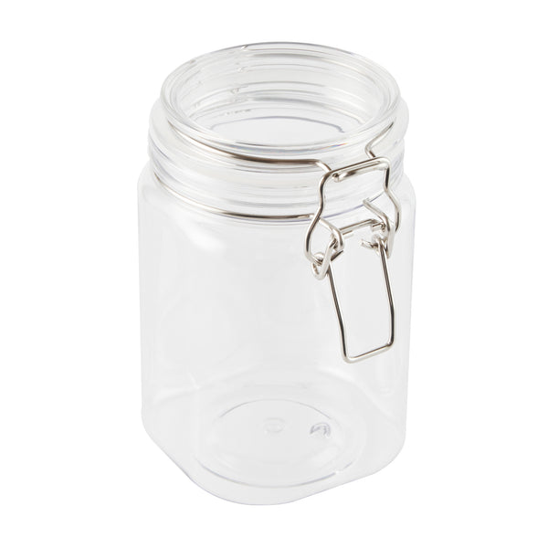 Restaurantware Met Lux 29 Oz Square Clear Plastic Storage Jar - With Hinged Lid - 3 3/4" X 3 3/4" X 6" - 20 Count Box