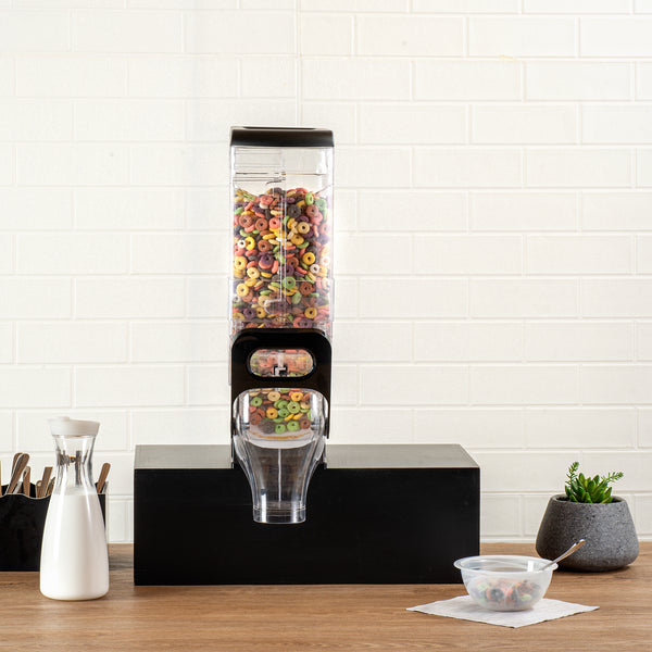 Restaurantware Met Lux 3.5 Gal Black Plastic Cereal Dispenser - With Stand - 22 1/2" X 13" X 6" - 1 Count Box