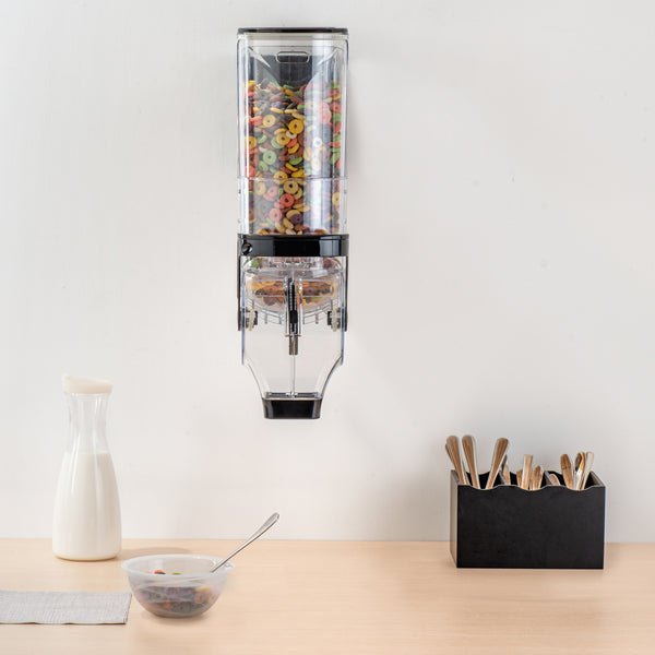 Restaurantware Met Lux 3.5 Gal Black Plastic Wall Mount Cereal Dispenser - 20 3/4" X 13 3/4" X 6" - 1 Count Box