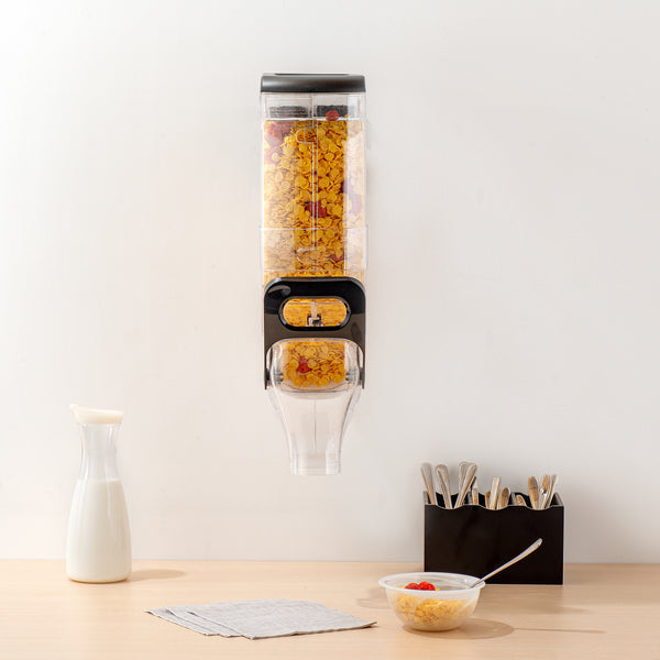 Restaurantware Met Lux 3.5 Gal Black Plastic Wall Mount Cereal Dispenser - 22 1/2" X 13 1/2" X 6" - 1 Count Box