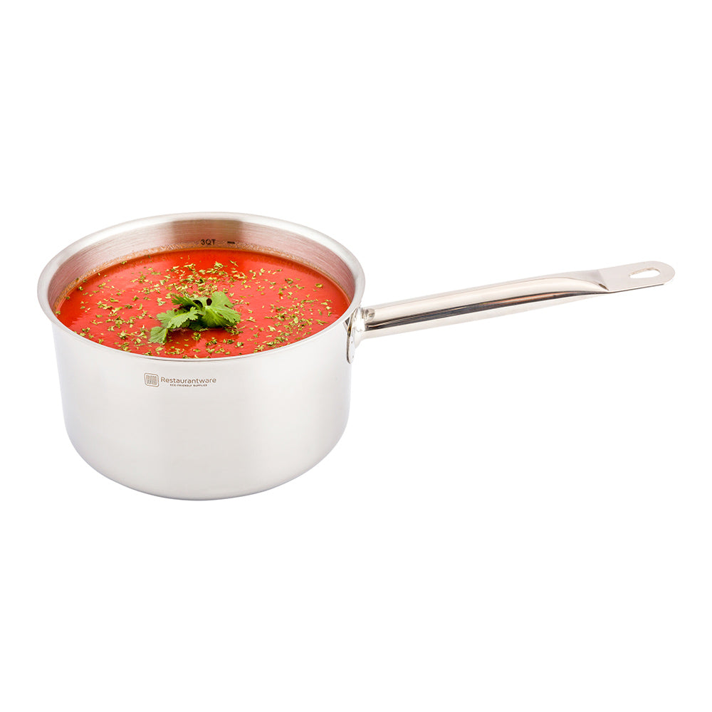 restaurantware Met Lux 3.5 qt Stainless Steel Sauce Pan - Induction Ready Single Handle - 1 count box