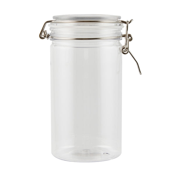 Restaurantware Met Lux 32 Oz Round Clear Plastic Storage Jar - With Hinged Lid - 3 3/4" X 3 3/4" X 7 1/4" - 20 Count Box