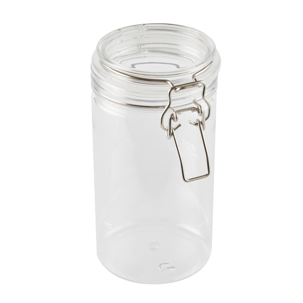 Restaurantware Met Lux 32 Oz Round Clear Plastic Storage Jar - With Hinged Lid - 3 3/4" X 3 3/4" X 7 1/4" - 20 Count Box