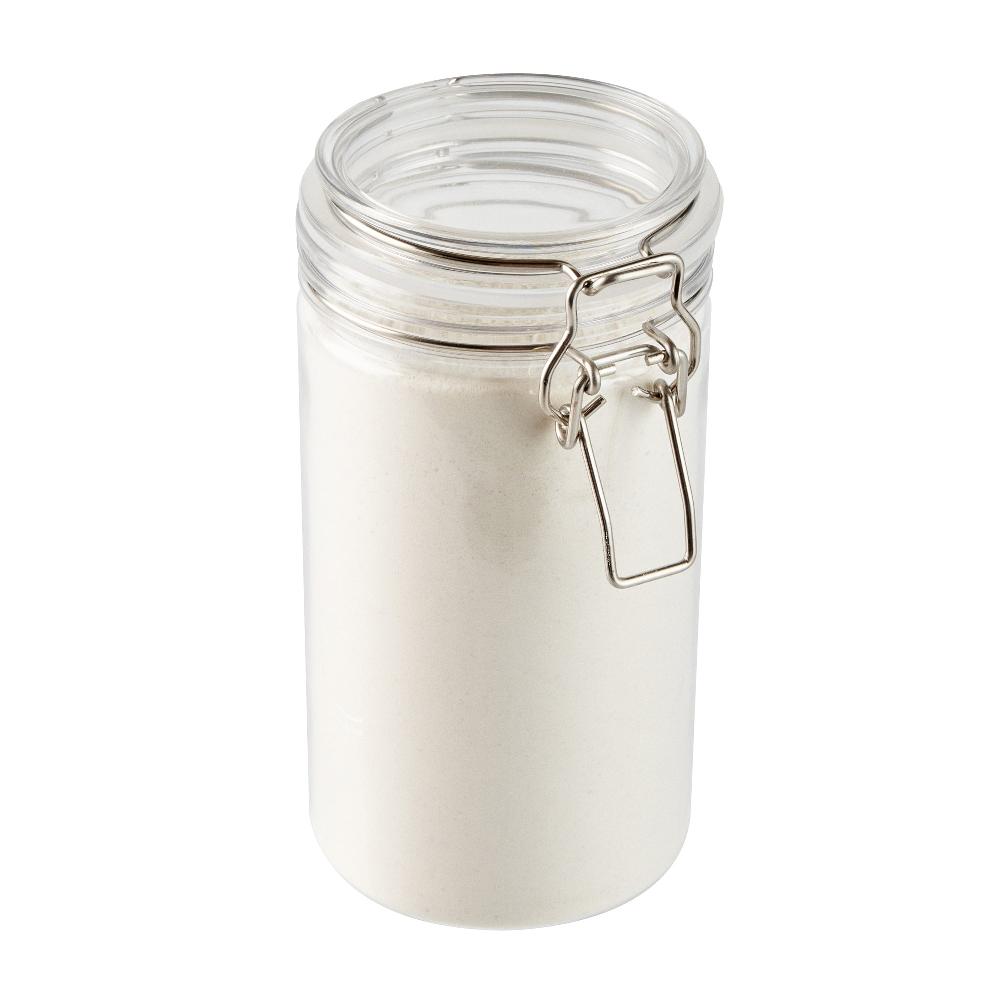 restaurantware Met Lux 32 oz Round Clear Plastic Storage Jar - with Hinged Lid - 3 3/4" x 3 3/4" x 7 1/4" - 20 count box