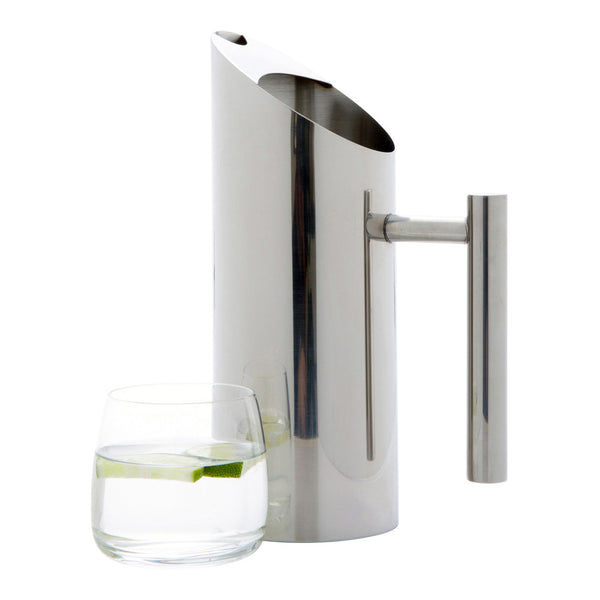 Restaurantware Met Lux 33 Oz Round Polished Stainless Steel Water Pitcher - 3 1/2" X 3 1/2" X 9" - 1 Count Box