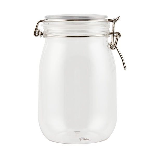 Restaurantware Met Lux 39 Oz Round Clear Plastic Storage Jar - With Hinged Lid - 4 1/4" X 4 1/4" X 7" - 20 Count Box