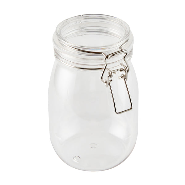 Restaurantware Met Lux 39 Oz Round Clear Plastic Storage Jar - With Hinged Lid - 4 1/4" X 4 1/4" X 7" - 20 Count Box
