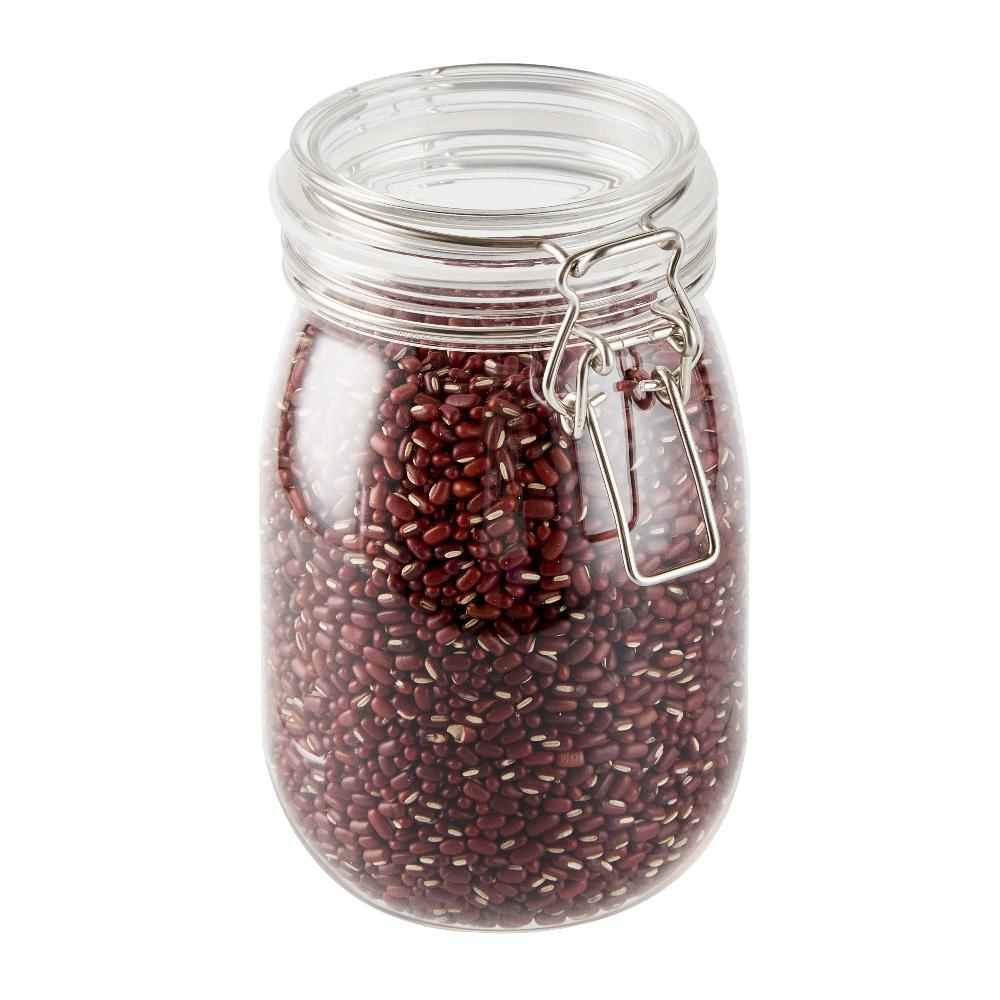 restaurantware Met Lux 39 oz Round Clear Plastic Storage Jar - with Hinged Lid - 4 1/4" x 4 1/4" x 7" - 20 count box