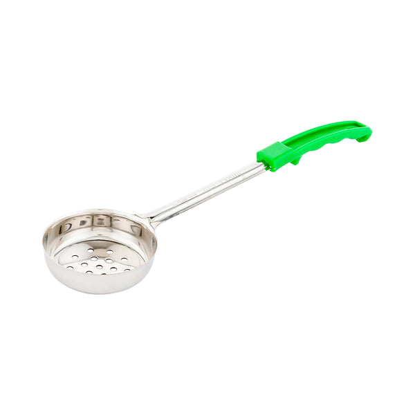 Restaurantware Met Lux 4 Oz Stainless Steel Spoodle - Perforated With Green Handle - 1 Count Box