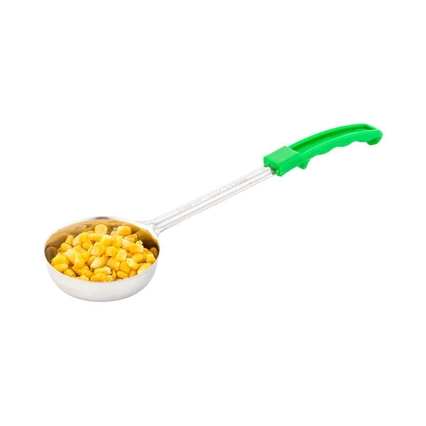 Restaurantware Met Lux 4 Oz Stainless Steel Spoodle - Perforated With Green Handle - 1 Count Box