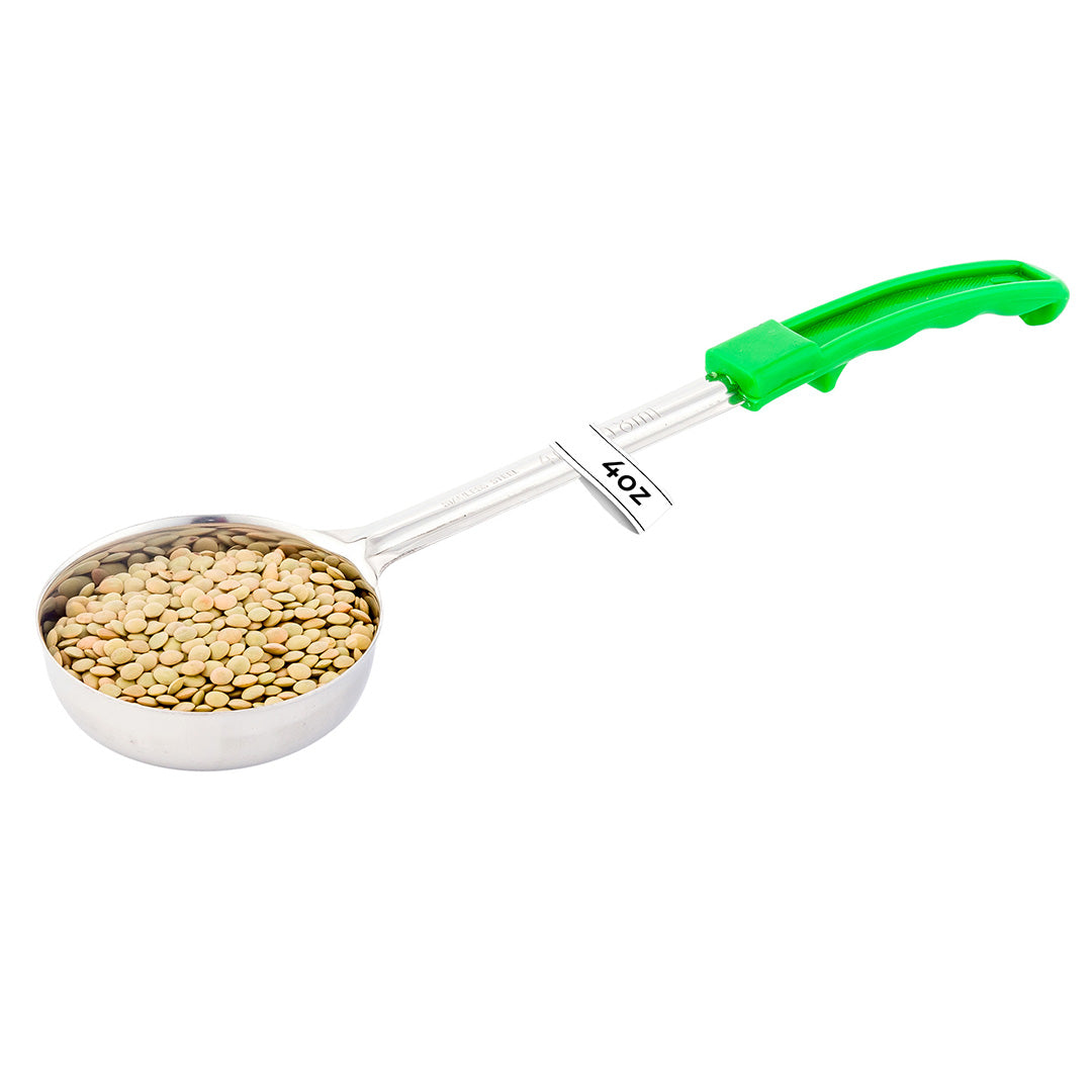 restaurantware Met Lux 4 oz Stainless Steel Spoodle - Solid with Green Handle - 1 count box