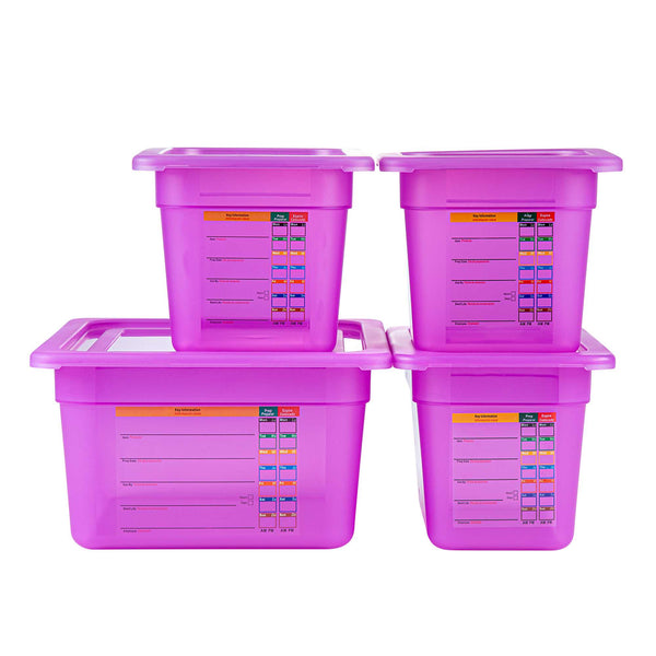 Restaurantware Met Lux 4-Piece Purple Allergen-Free Polypropylene Food Pan Set - 6" Deep With Airtight Lids And Labels - 1 Count Box
