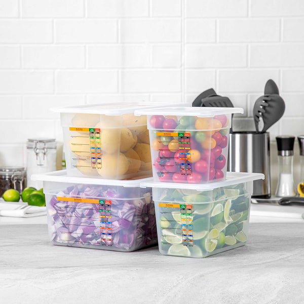 Restaurantware Met Lux 4-Piece Translucent Polypropylene Food Pan Set - 6" Deep With Airtight Lids And Labels - 1 Count Box