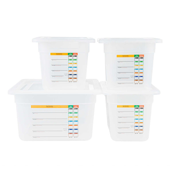 Restaurantware Met Lux 4-Piece Translucent Polypropylene Food Pan Set - 6" Deep With Airtight Lids And Labels - 1 Count Box