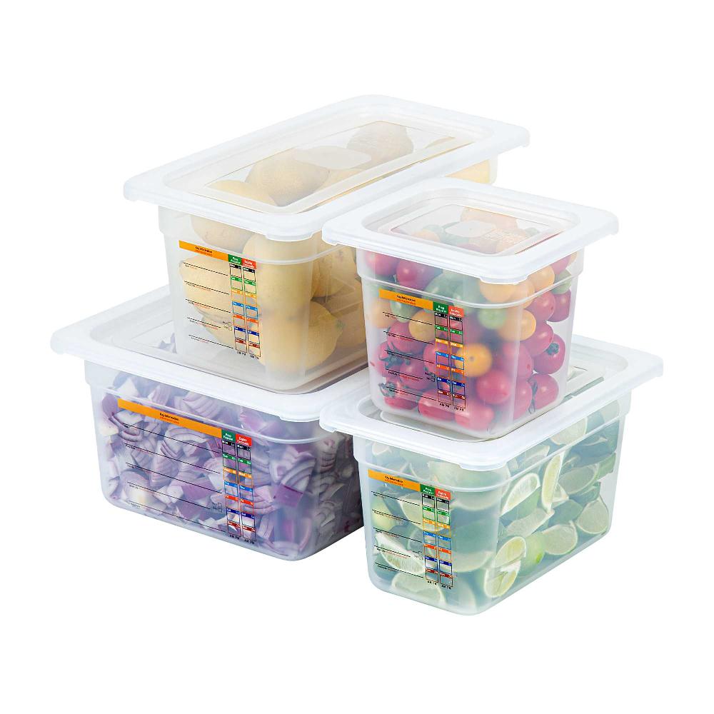 restaurantware Met Lux 4-Piece Translucent Polypropylene Food Pan Set - 6" Deep with Airtight Lids and Labels - 1 count box