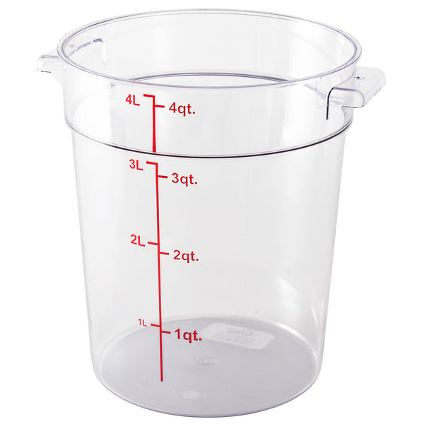 Restaurantware Met Lux 4 Qt Round Clear Plastic Food Storage Container - With Red Volume Markers - 7" X 7" X 8 1/2" - 10 Count Box