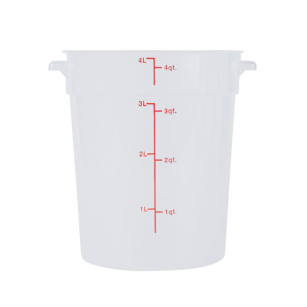 Restaurantware Met Lux 4 Qt Round Translucent Plastic Food Storage Container - With Red Volume Markers - 7 1/4" X 7 1/4" X 8 1/2" - 10 Count Box