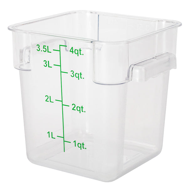 Restaurantware Met Lux 4 Qt Square Clear Plastic Food Storage Container - With Green Volume Markers - 7" X 7" X 7 1/4" - 10 Count Box