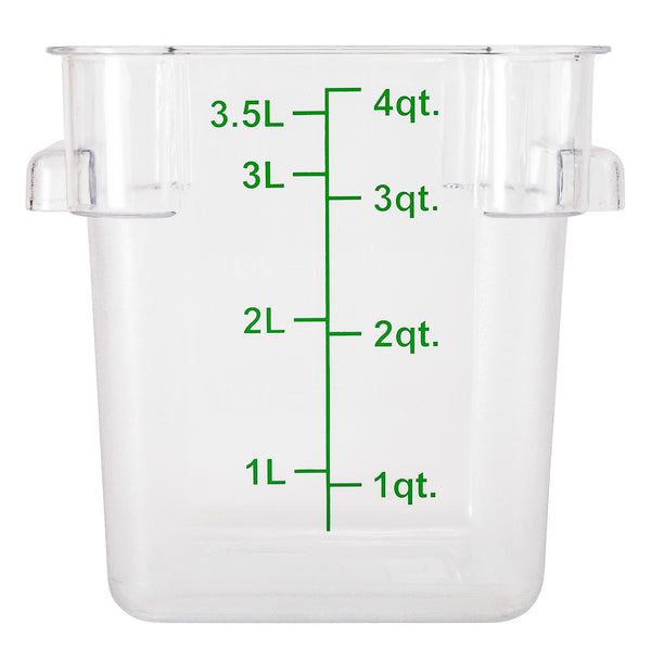 Restaurantware Met Lux 4 Qt Square Clear Plastic Food Storage Container - With Green Volume Markers - 7" X 7" X 7 1/4" - 10 Count Box
