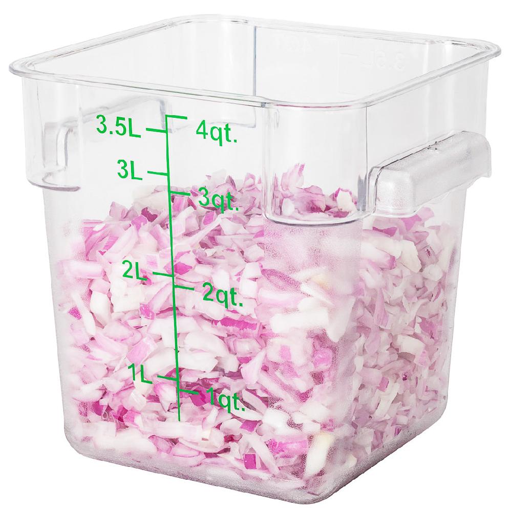 restaurantware Met Lux 4 qt Square Clear Plastic Food Storage Container - with Green Volume Markers - 7" x 7" x 7 1/4" - 10 count box